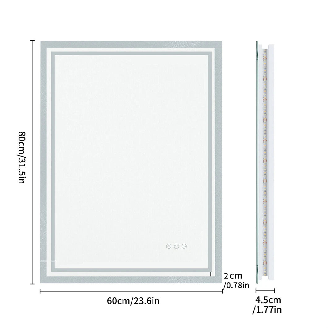 BORWART LED Wall Mounted Bathroom Mirror Backlit Fogless Demist Dimmable IP65