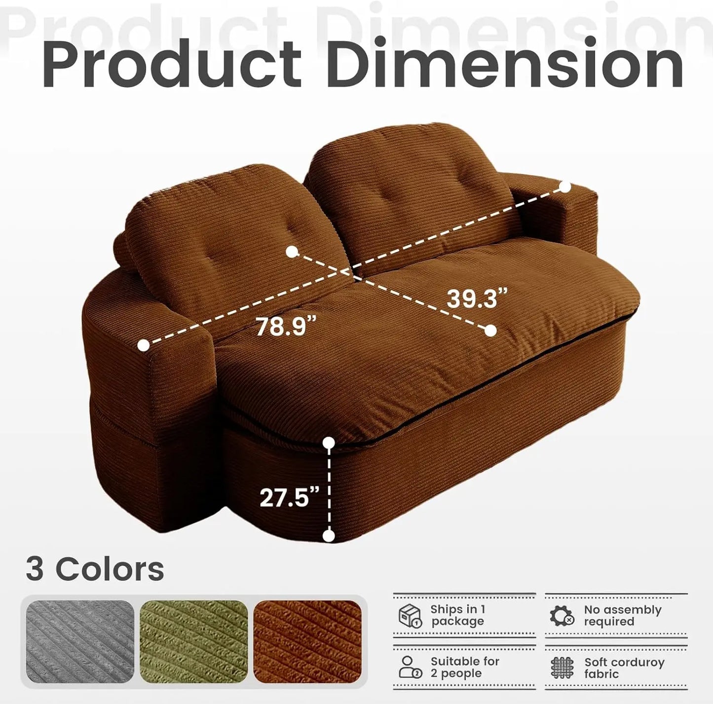 NONECN Convertible Folding Sofa Bed 2-In-1 Memory Foam Sleeper