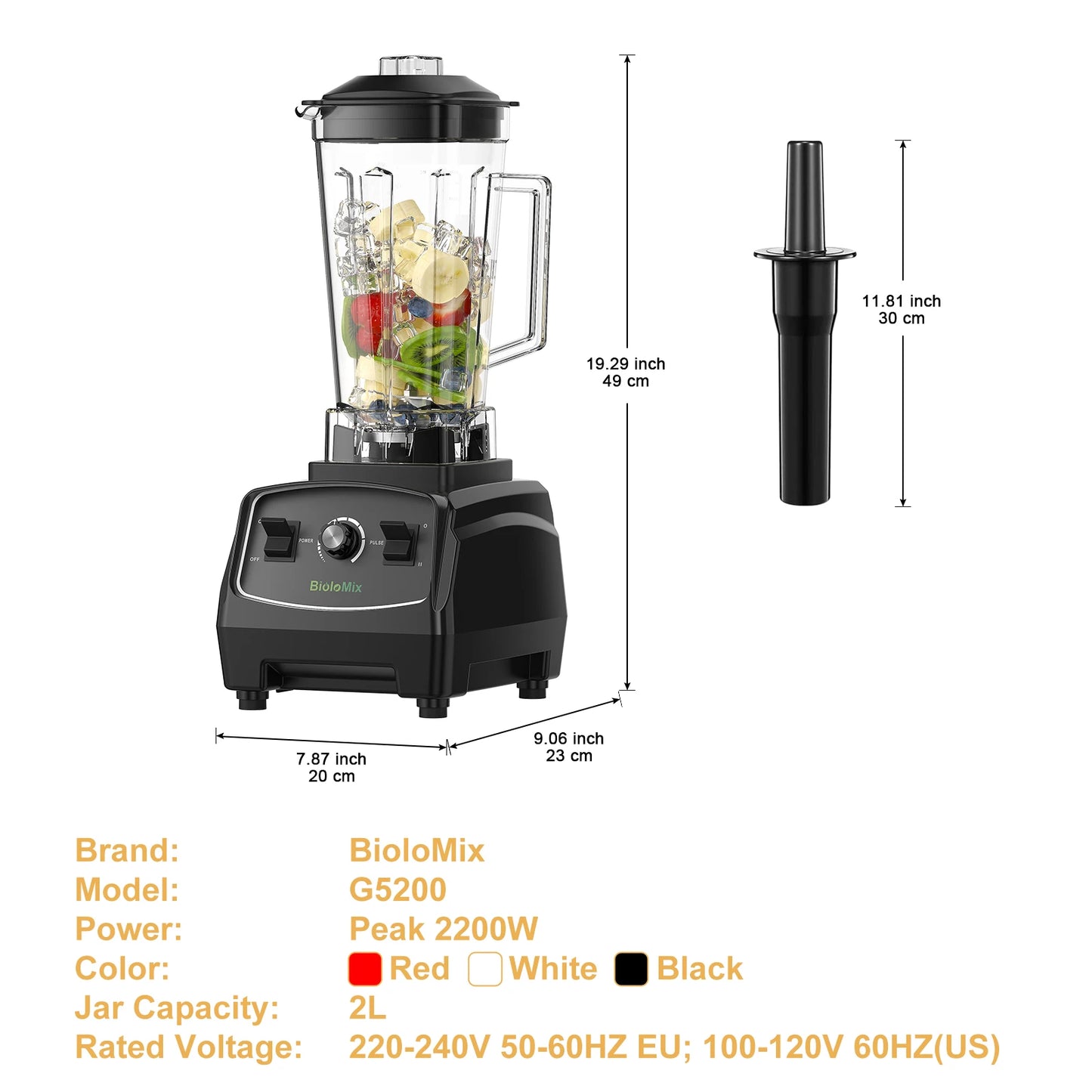 Biolomix BPA Free 3HP 2200W Commercial Blender Mixer Juicer