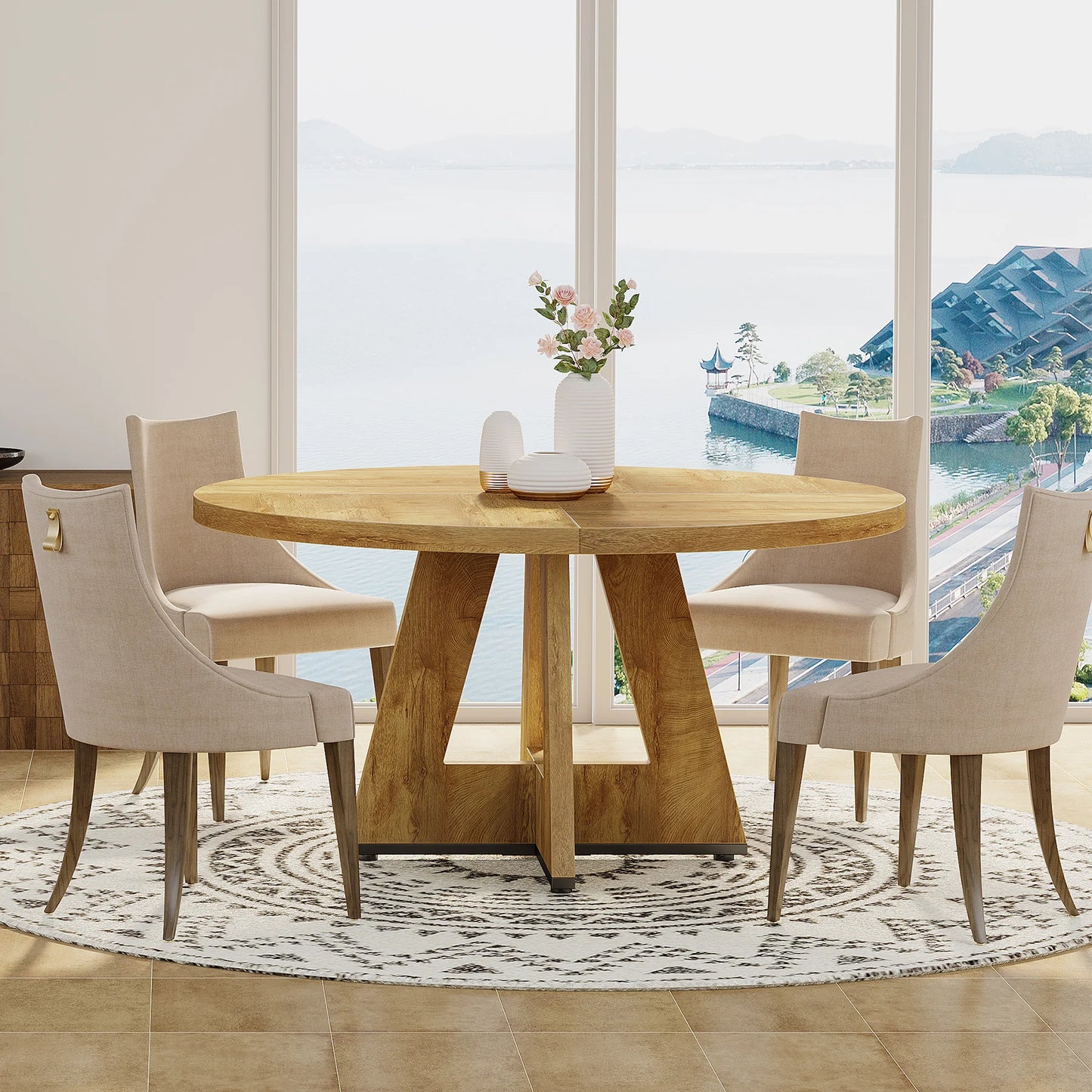 Tribesigns Round Dining Table For Four Farmhouse Kitchen