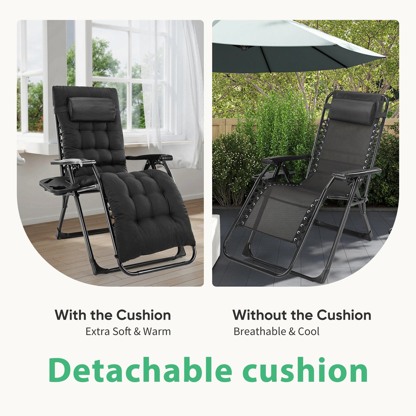 JHK Zero Gravity Recliner Folding Camping Lounge Chair Cup Holder