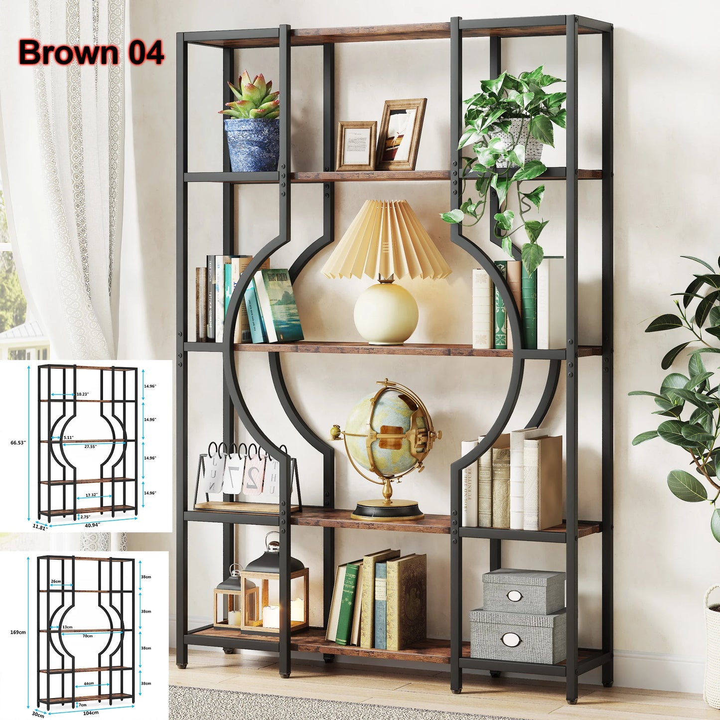 Tribesigns Industrial 5 Tier Etagere Bookcase Freestanding Organizer