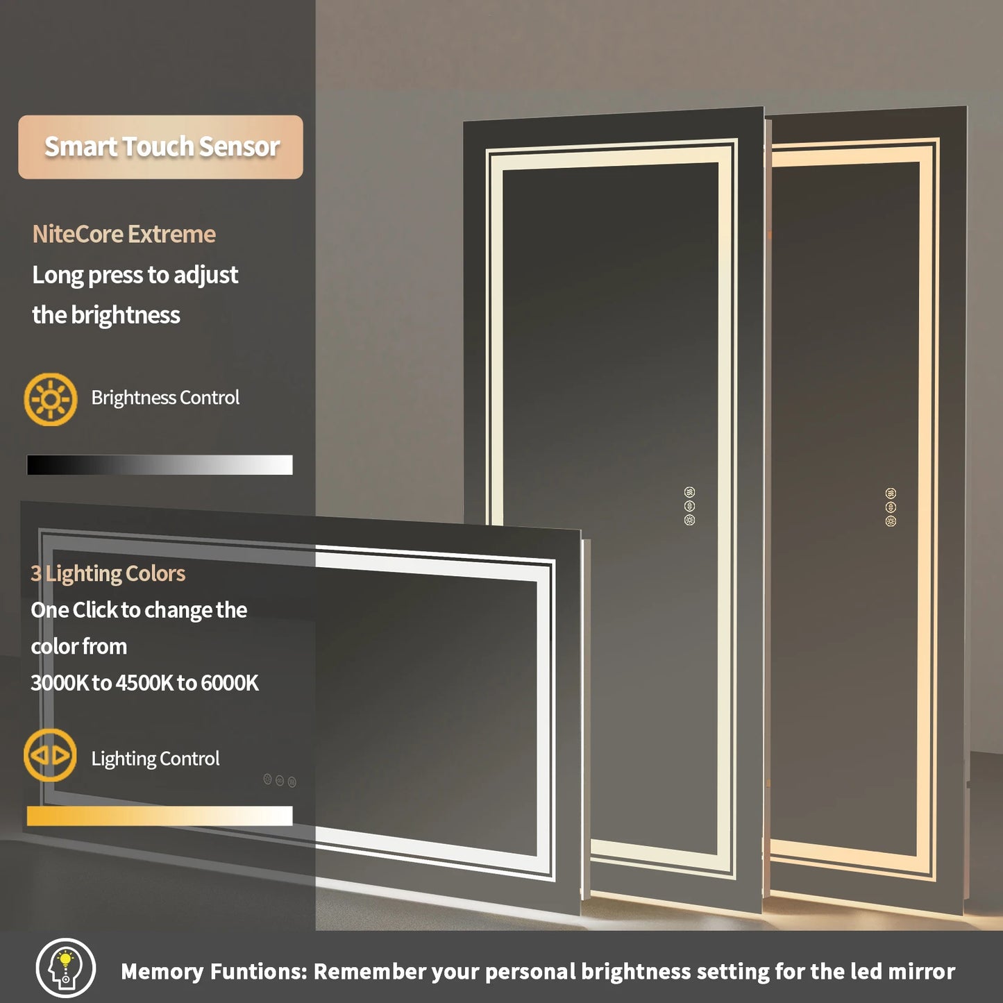 Wisfor LED Bathroom Mirror Front And Backlit Anti Fog Dimmable
