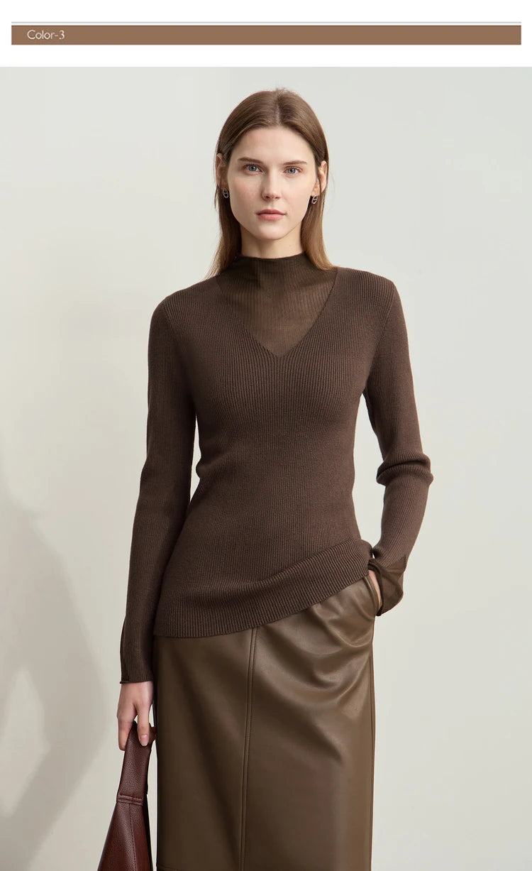 AMIICN Minimalist Winter Turtleneck Sweater With Sheer Panels