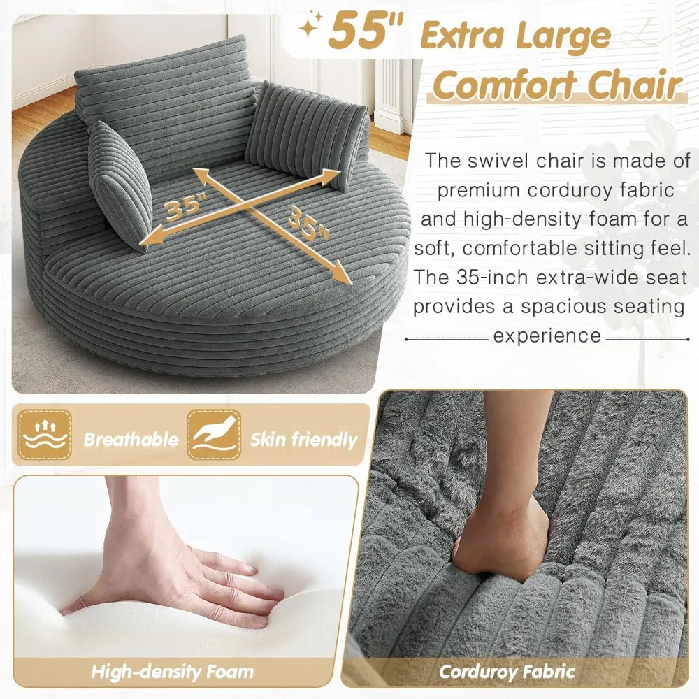 DAFIFY Round Swivel Barrel Chair Corduroy Upholstered Lounger