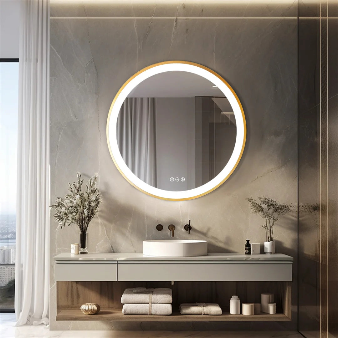 LUVODICRI Waterproof LED Bathroom Mirror With Defog 3 Color Dimming