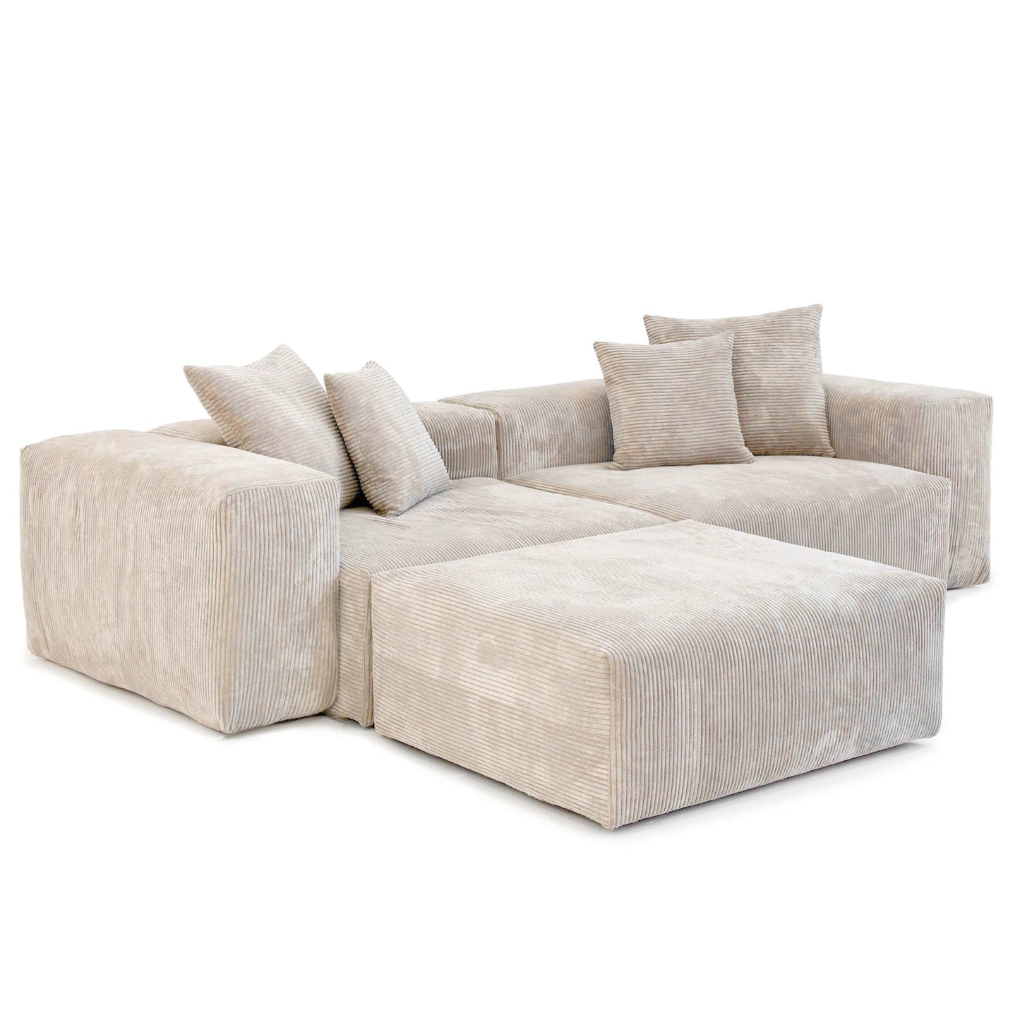 Sdorens Modern Corduroy L Shaped Sofa With Chaise And 4 Pillows