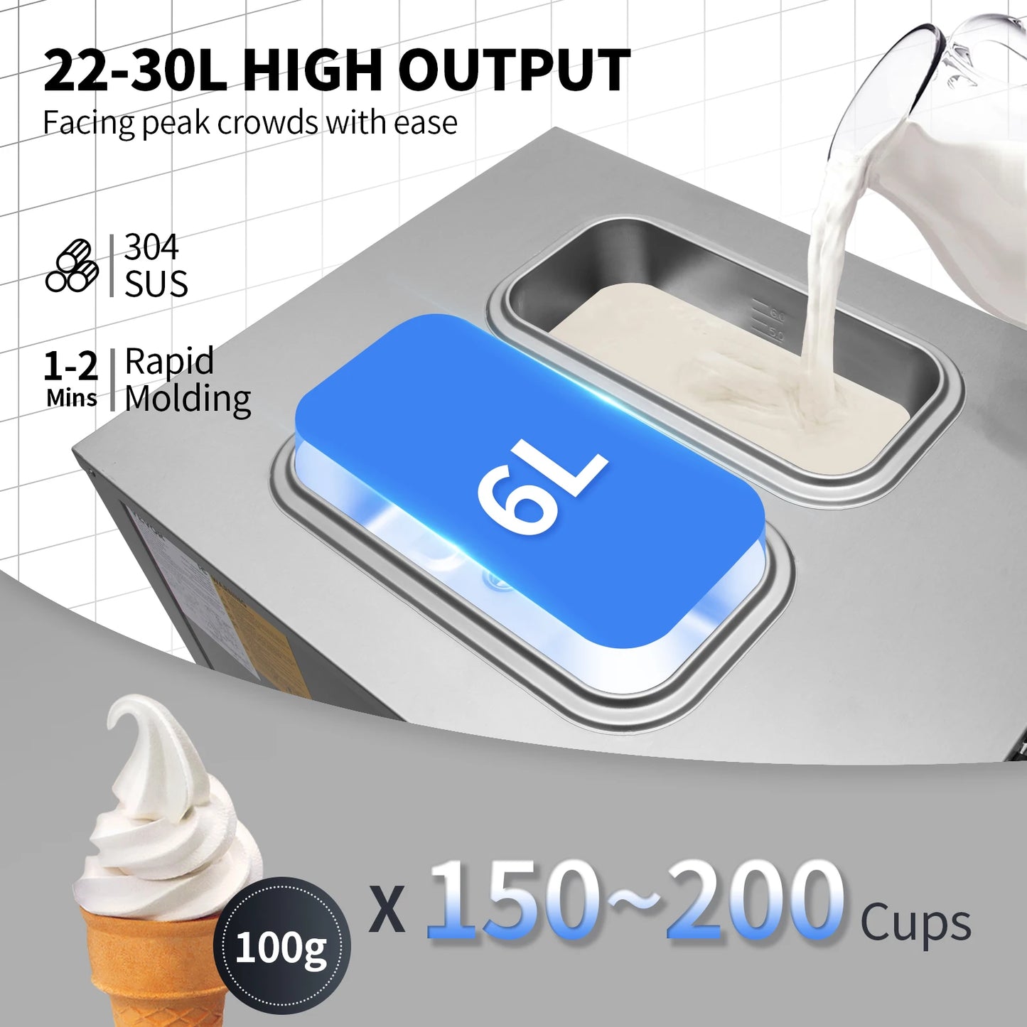 VEVOR Soft Ice Cream Machine Commercial 22 To 30 L