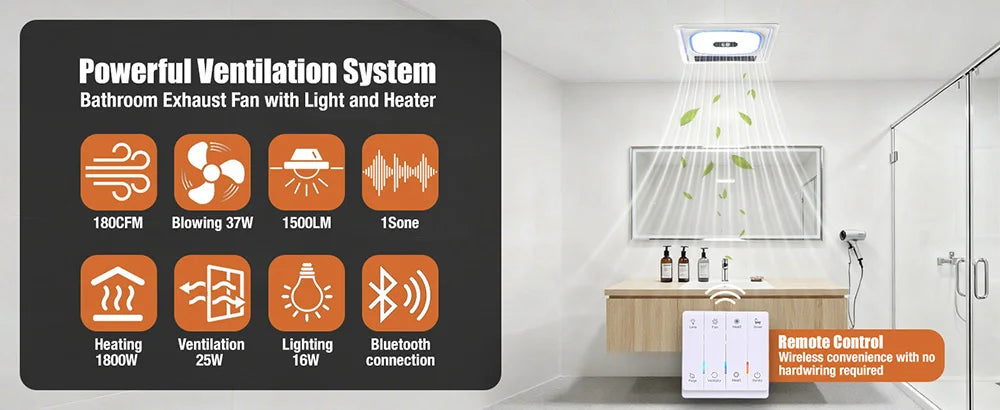 4-In-1 Bathroom Exhaust Fan With Bluetooth Speaker 1800W Heater