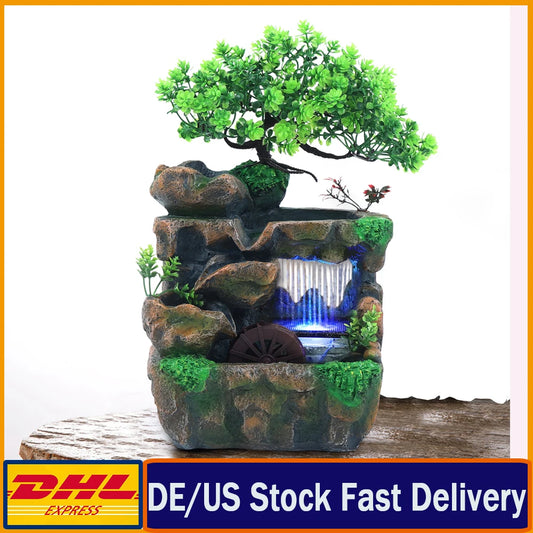 Indoor Desktop Fountain Waterfall Decor With Color Changing LED Lighting