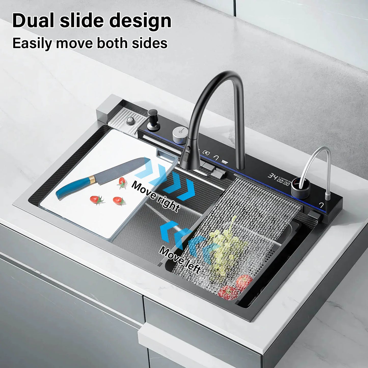 Rozin 304 Stainless Steel Kitchen Sink With Digital Waterfall Faucet