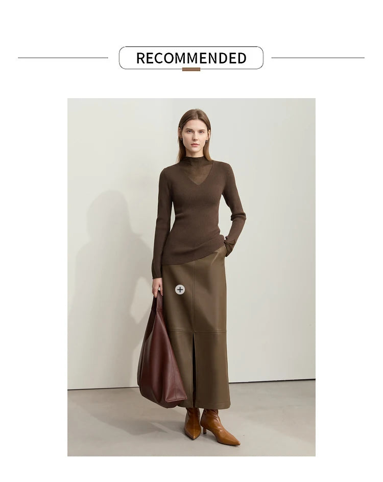 AMIICN Minimalist Winter Turtleneck Sweater With Sheer Panels