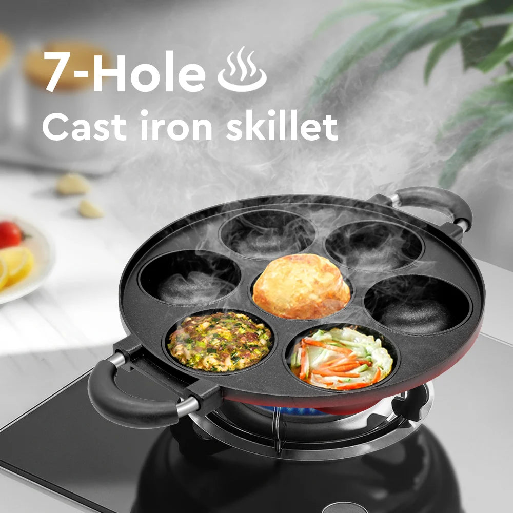 Cast Iron 7 Hole Omelette Pan Nonstick Cookware For Breakfast