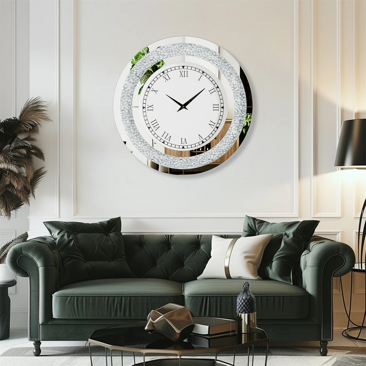 Glam Sparkle Round Mirrored Wall Clock for Home Decor