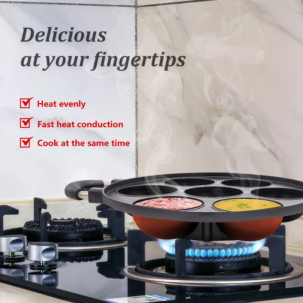Cast Iron 7 Hole Omelette Pan Nonstick Cookware For Breakfast
