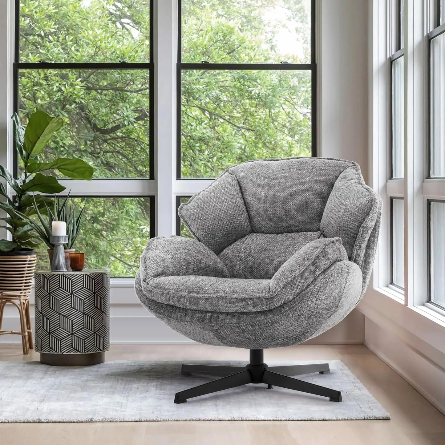Swivel Accent Chair With Upholstered Armchair And Metal Legs