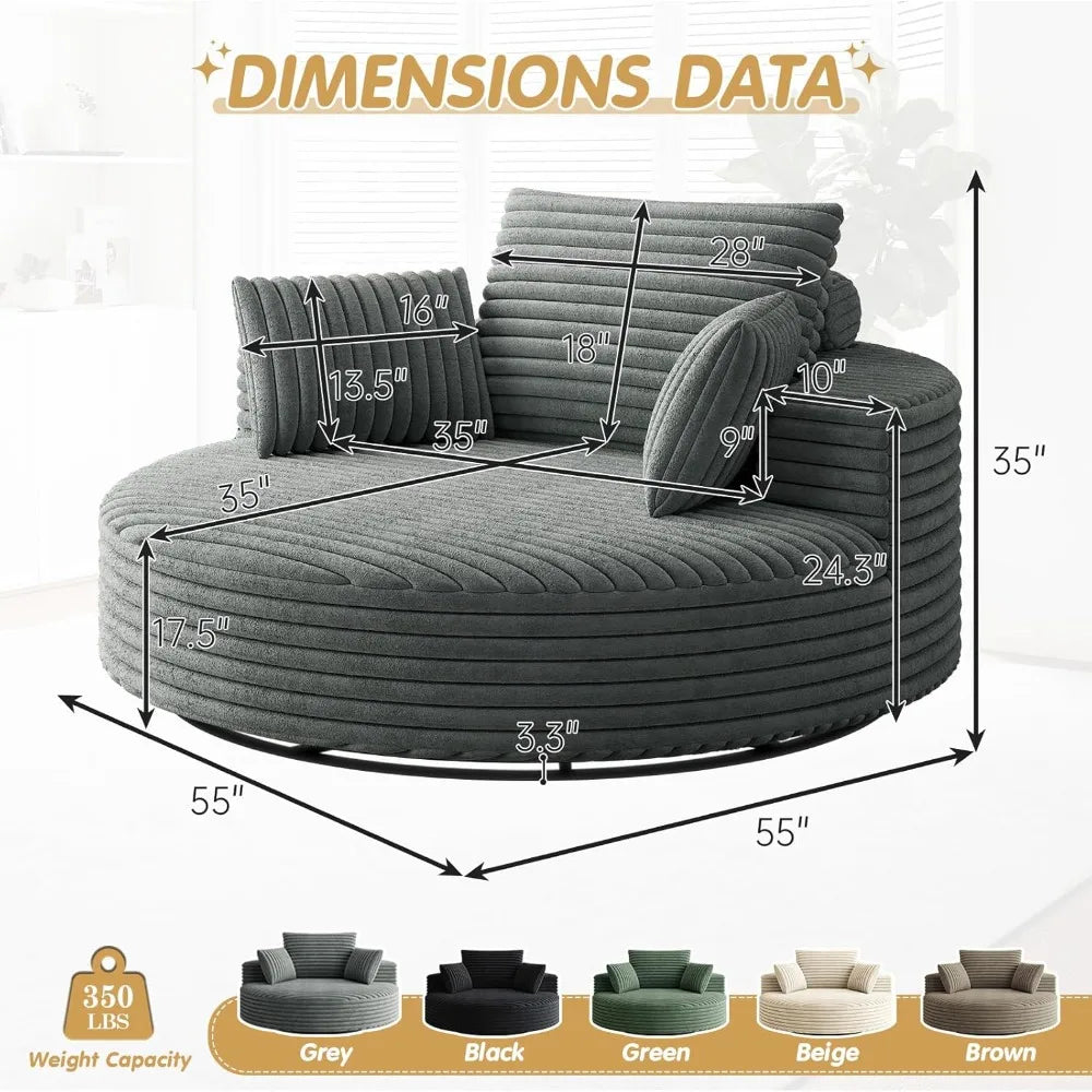 DAFIFY Round Swivel Barrel Chair Corduroy Upholstered Lounger