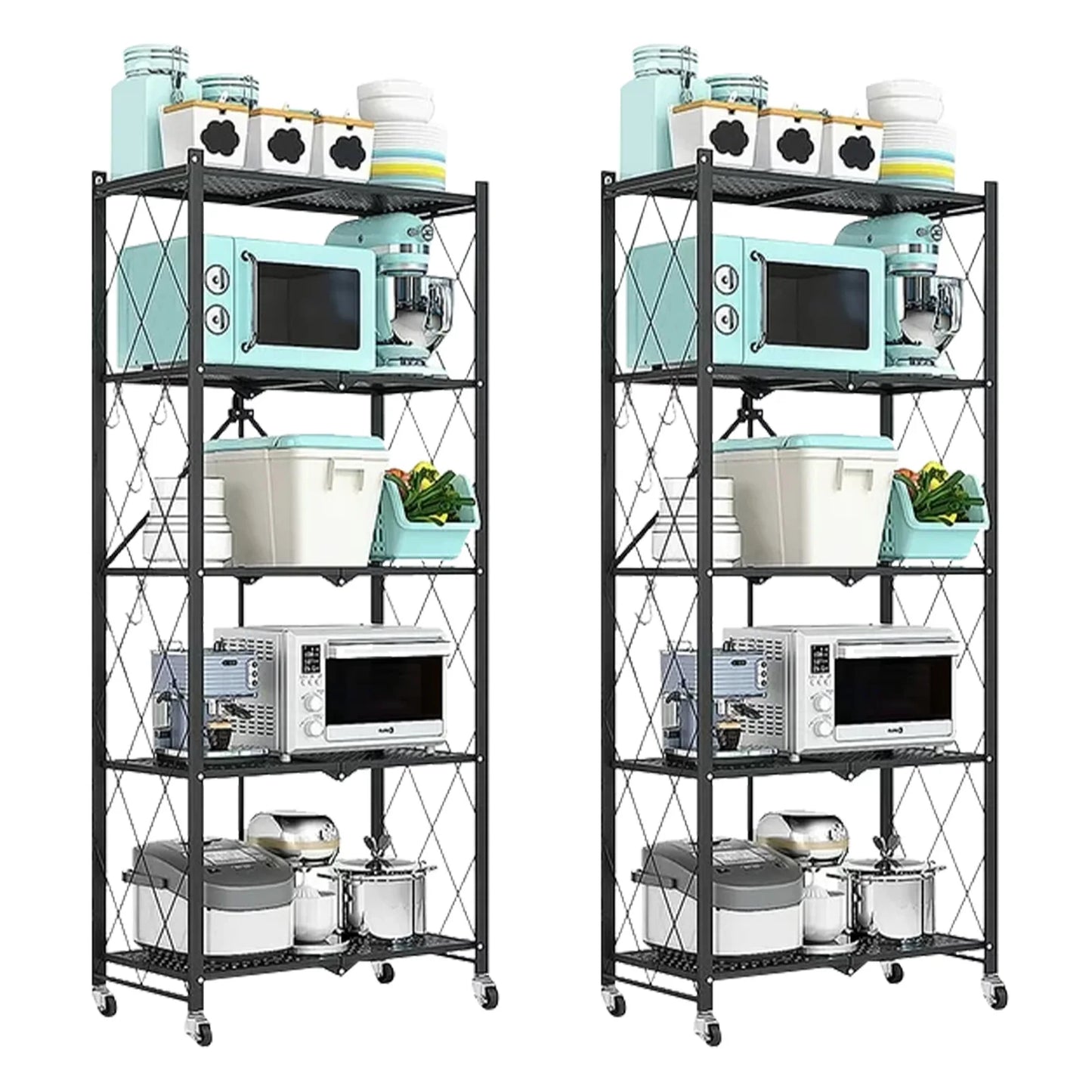 5 Tier Wheel Storage Shelving Unit Heavy Duty Metal Organizer