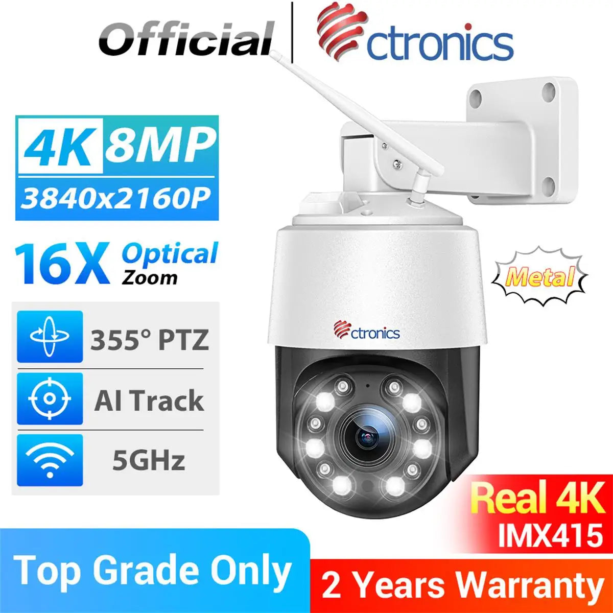 Ctronics 4K 8MP Outdoor WiFi Surveillance Camera With Auto Tracking