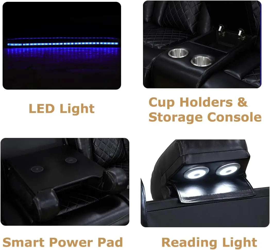Power Recliner Sofa Set With LED Light And Storage Console