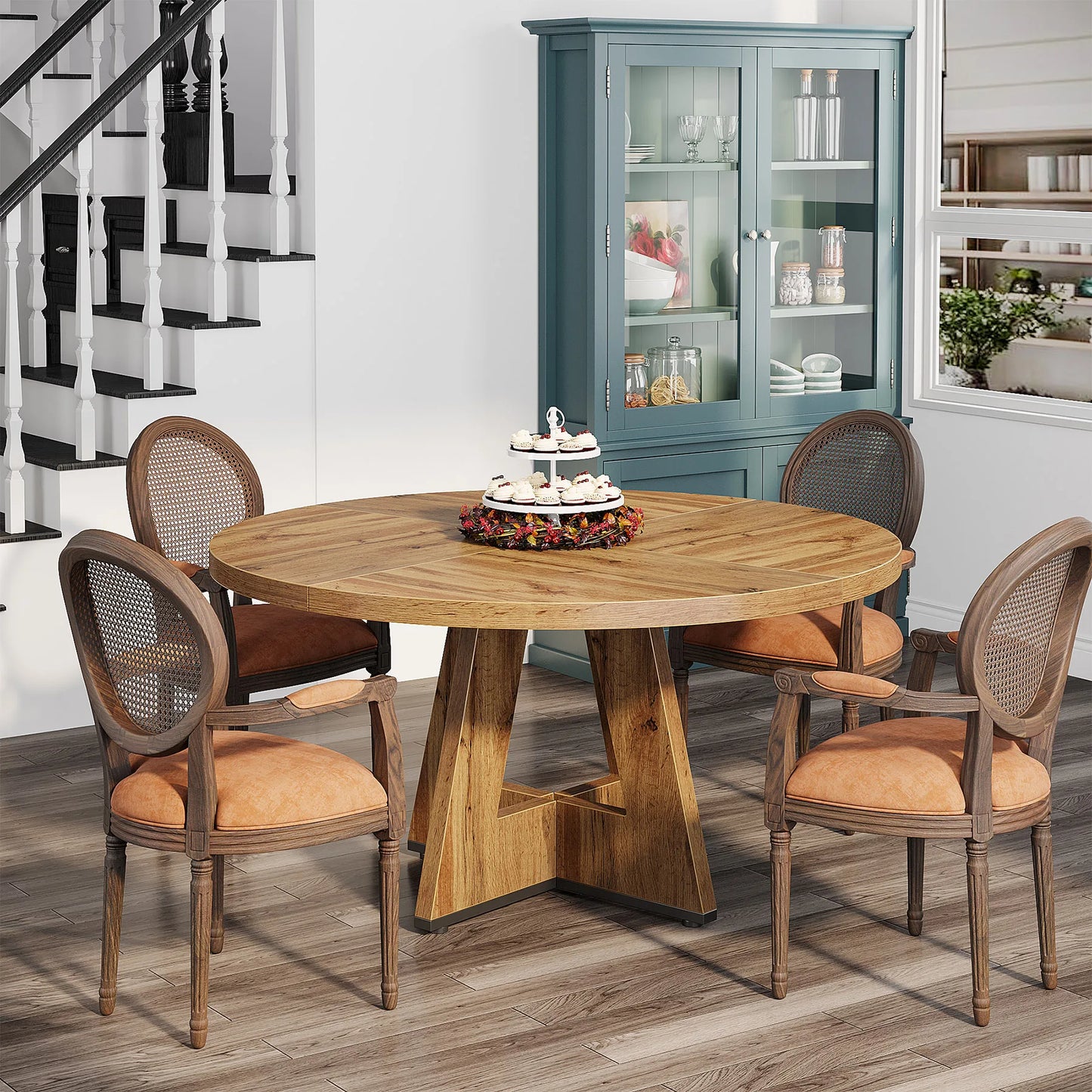 Tribesigns Round Dining Table For Four Farmhouse Kitchen