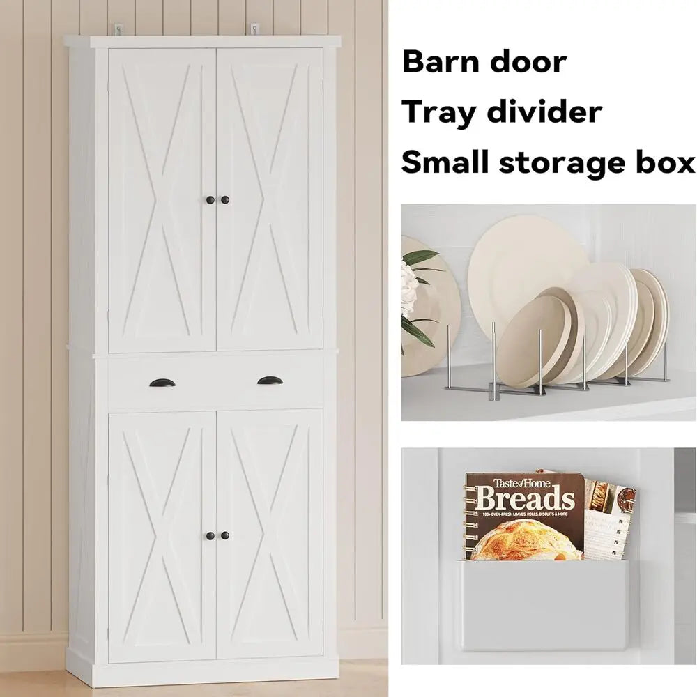 Ironck Kitchen Pantry Storage Cabinet Freestanding With Barn Doors