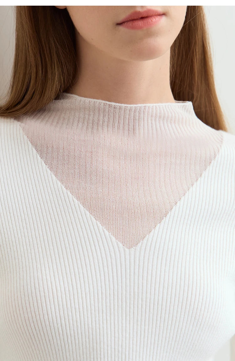 AMIICN Minimalist Winter Turtleneck Sweater With Sheer Panels