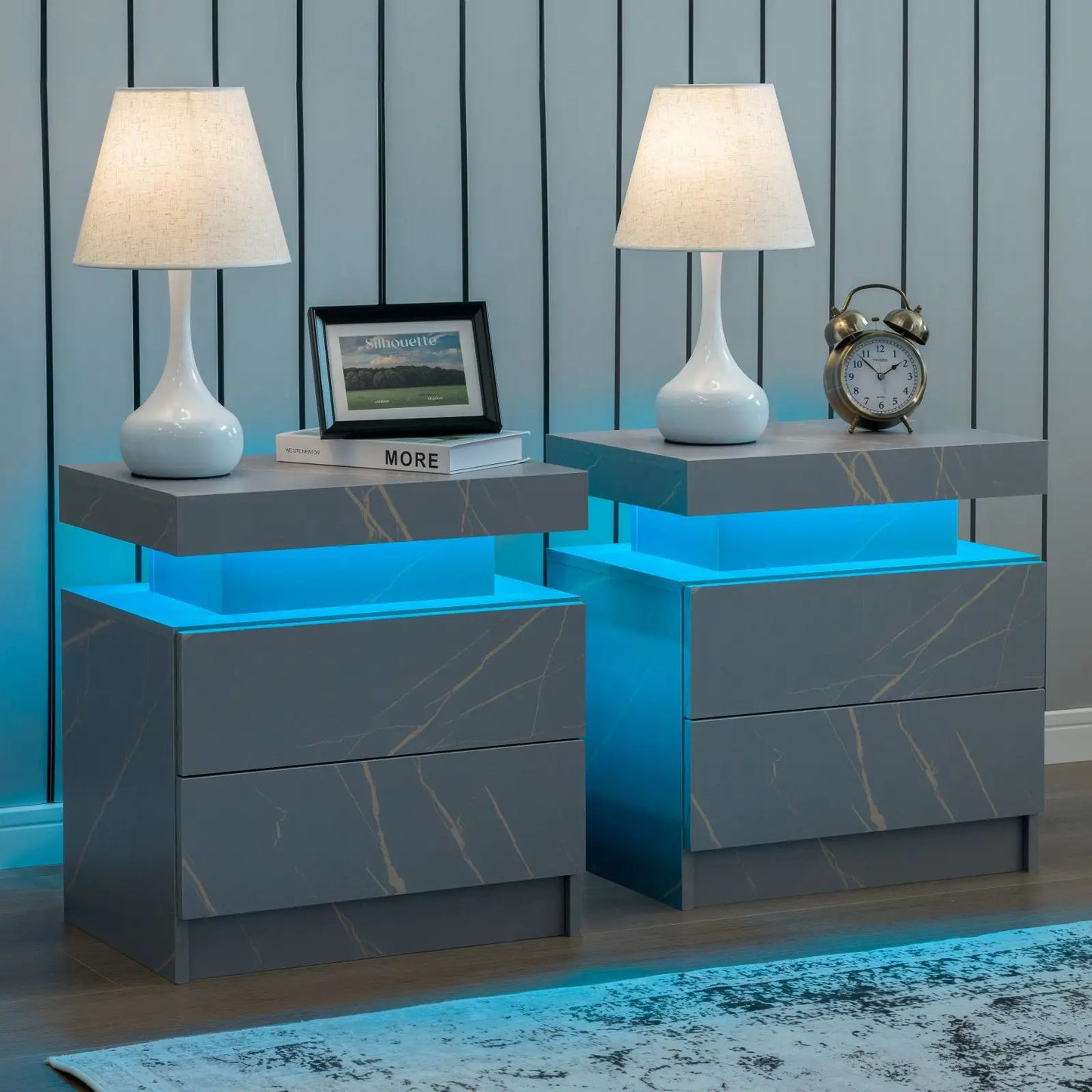 Cubehom LED Nightstand With Two Drawers Bedside Table