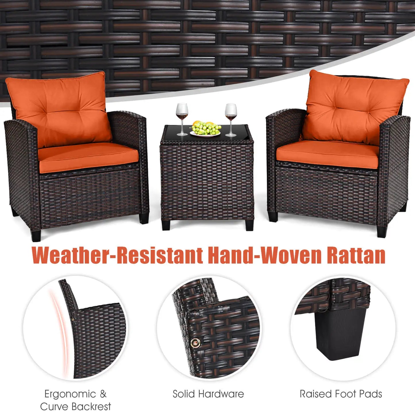HOMASIS 3-Piece Patio Rattan Sofa Set