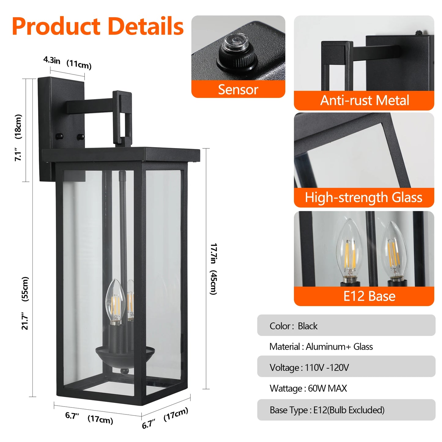 ARLGSITEC Outdoor Wall Lantern With Dusk To Dawn Sensor