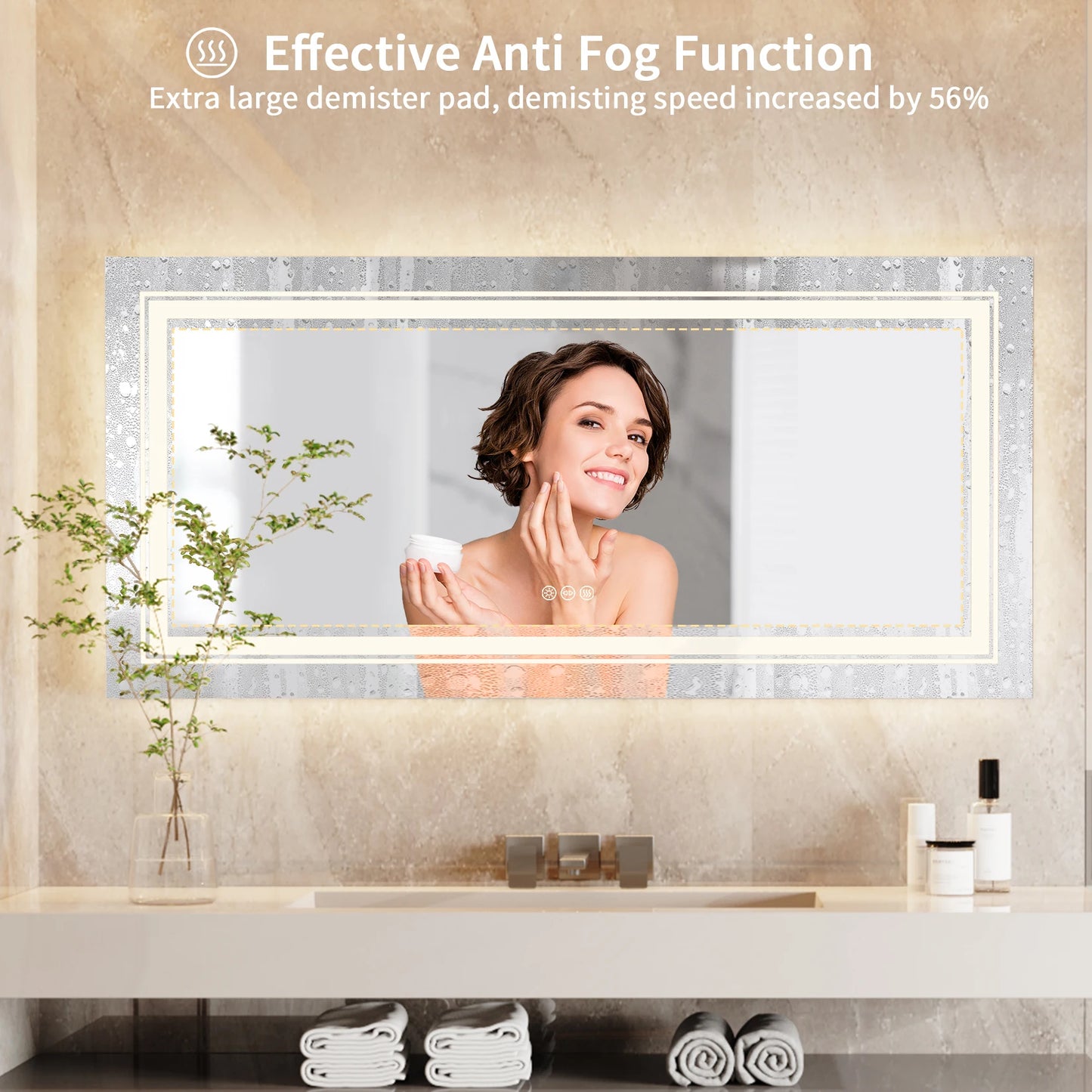 Wisfor LED Bathroom Mirror Front and Backlit Antifog Shatterproof Memory