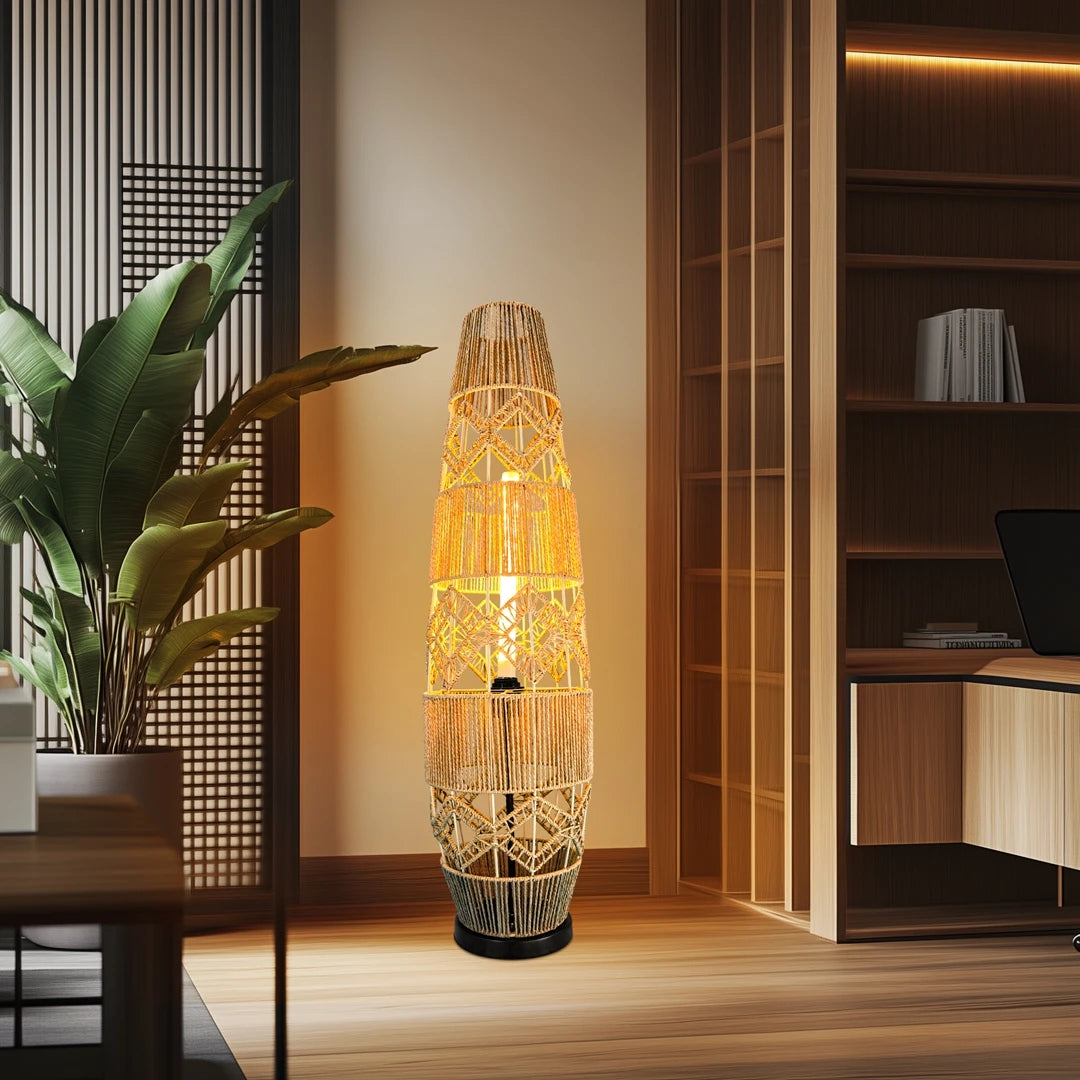 Vrygle Boho Rattan Floor Lamp With LED Light Corner Reading Lamp Living Room