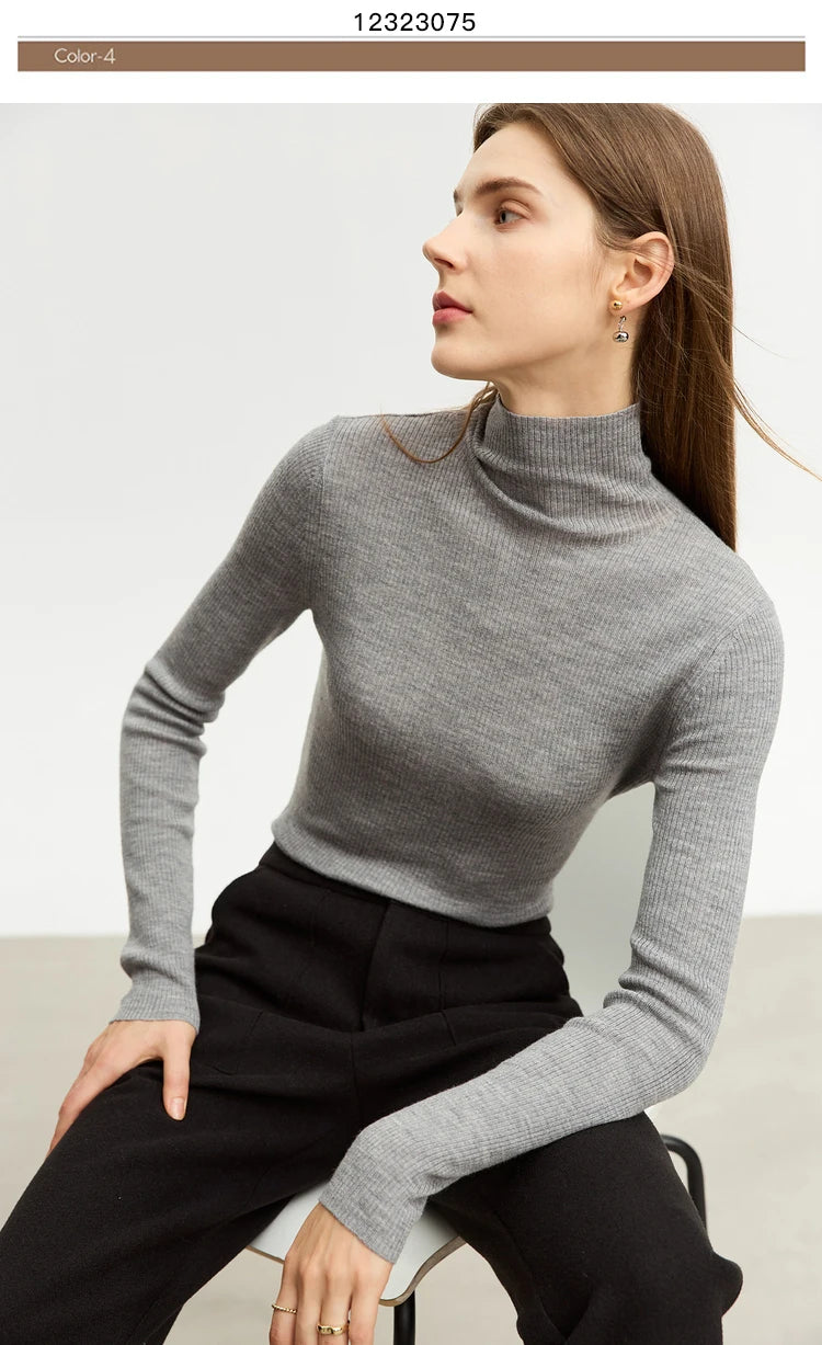 AMIICN Minimalism Women Sweater Slim Fit Turtleneck Warm Knit