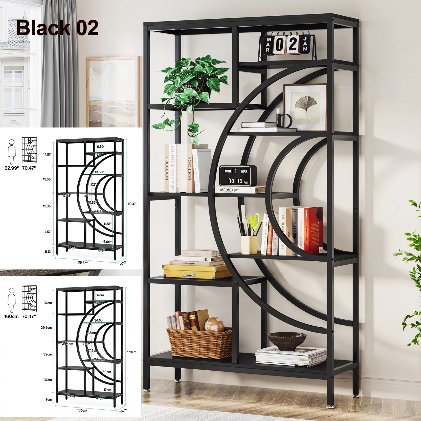 Tribesigns Industrial 5 Tier Etagere Bookcase Freestanding Organizer