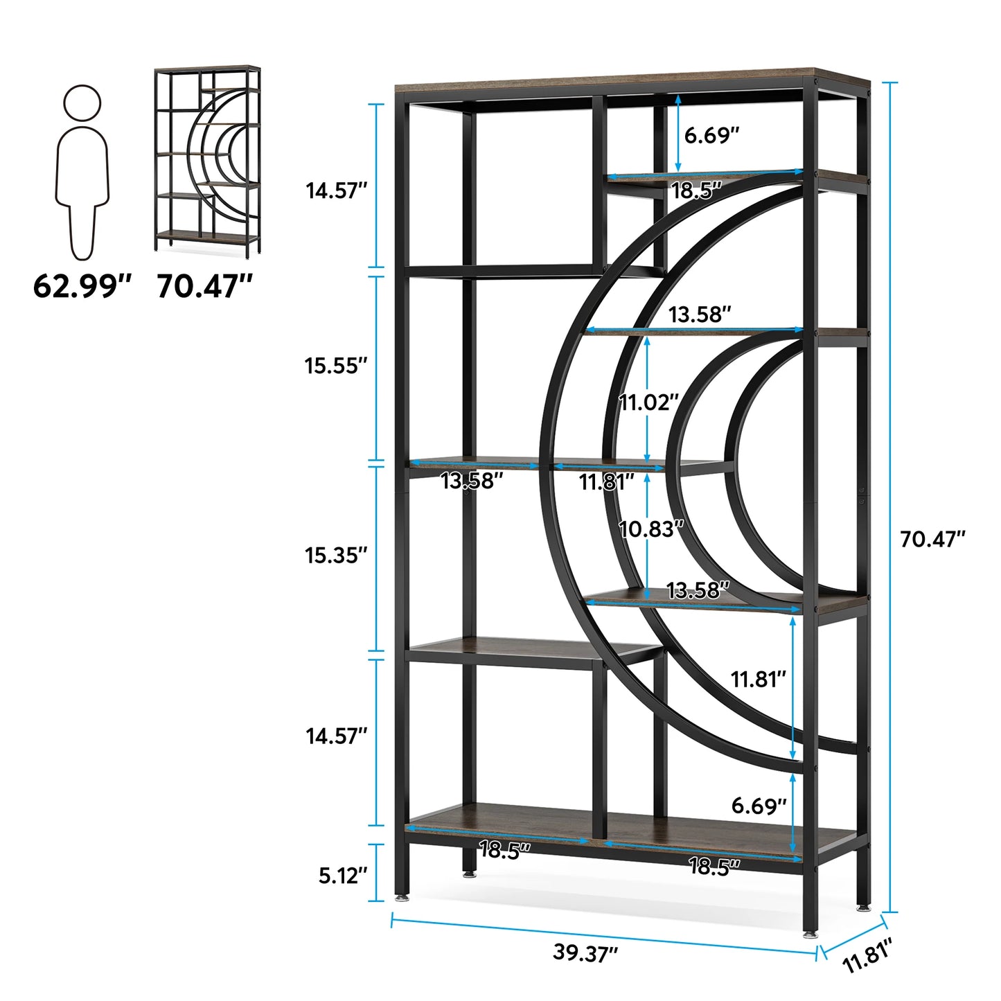 Tribesigns Industrial 5 Tier Etagere Bookcase Freestanding Organizer
