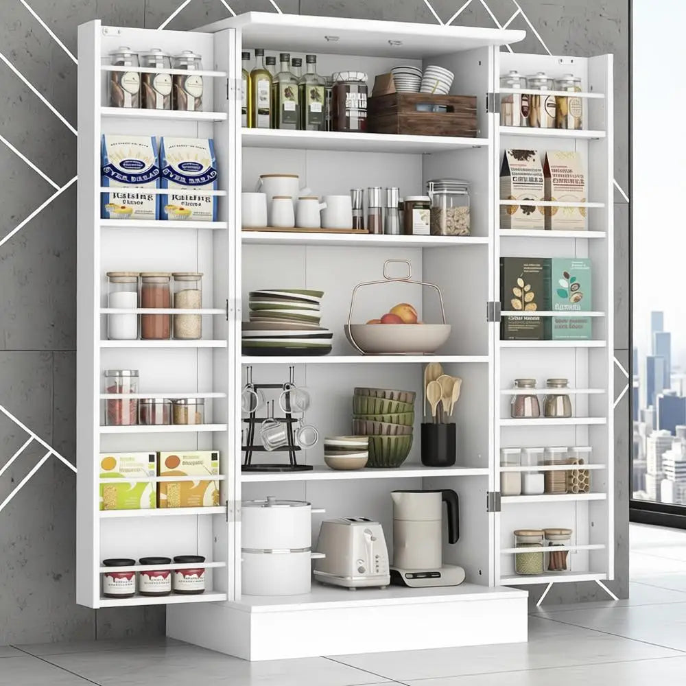 Freestanding Kitchen Pantry Cabinet With Adjustable Shelves