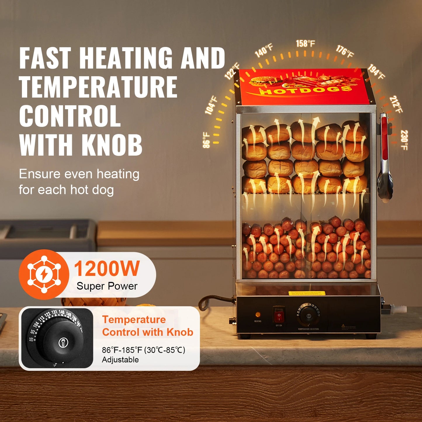 SucceBuy Two Tier Hot Dog Steamer With Temperature Control