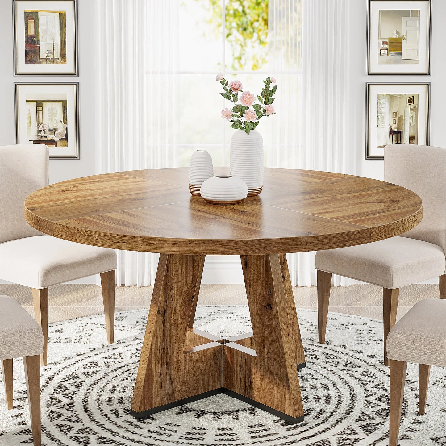 Tribesigns Round Dining Table For Four Farmhouse Kitchen