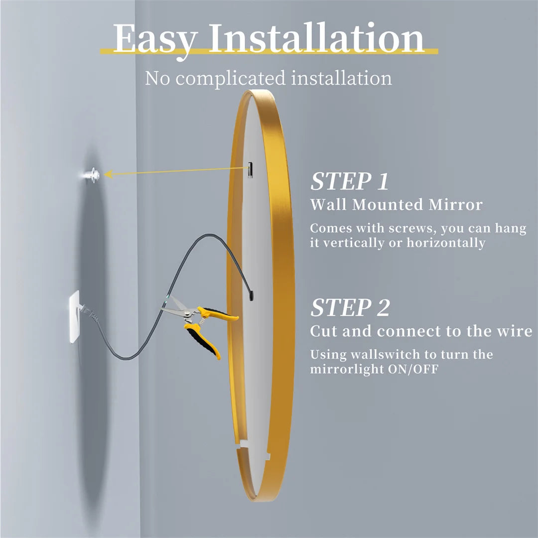 LUVODICRI Waterproof LED Bathroom Mirror With Defog 3 Color Dimming