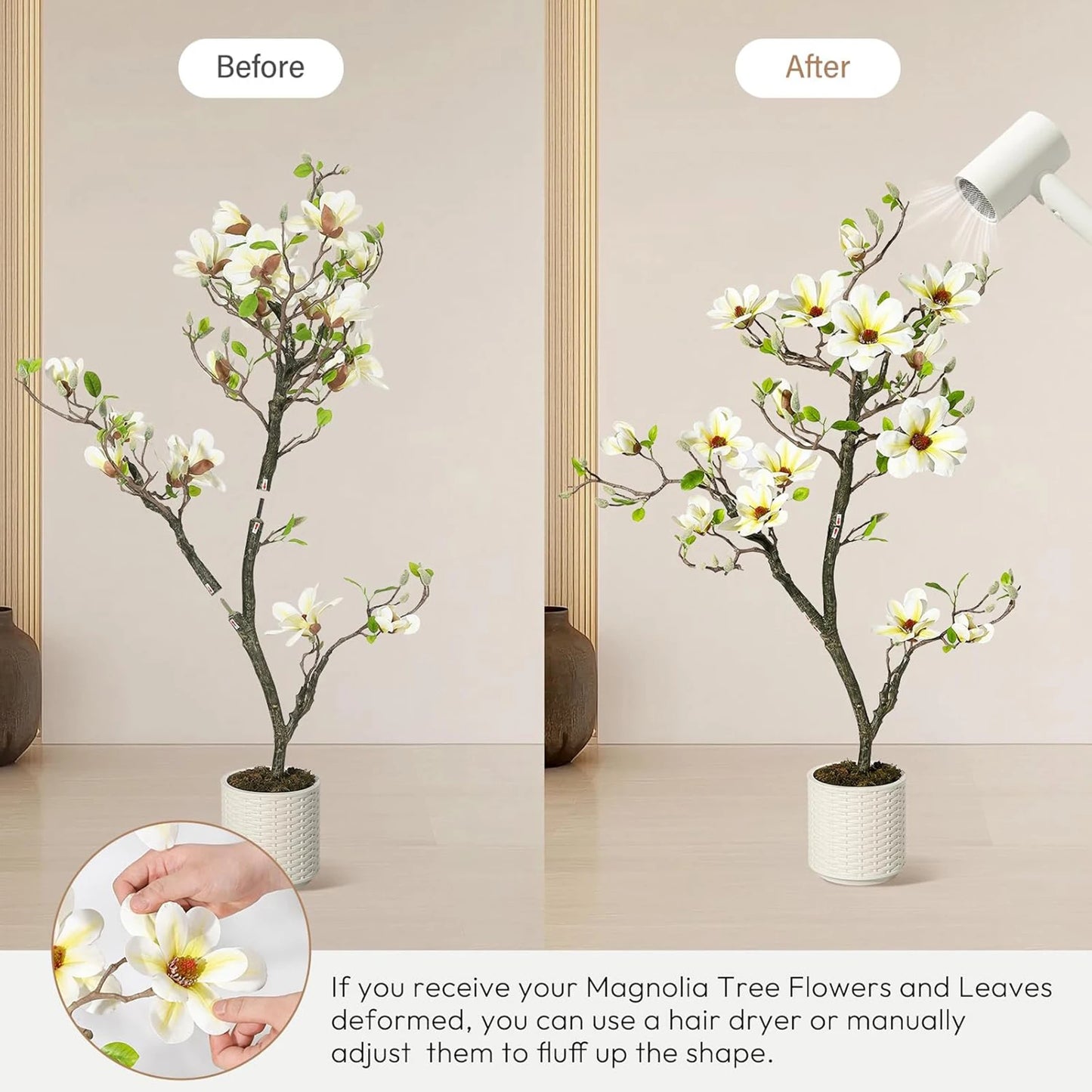 Artificial Magnolia Plant With LED Lights For Outdoor Patio Decor