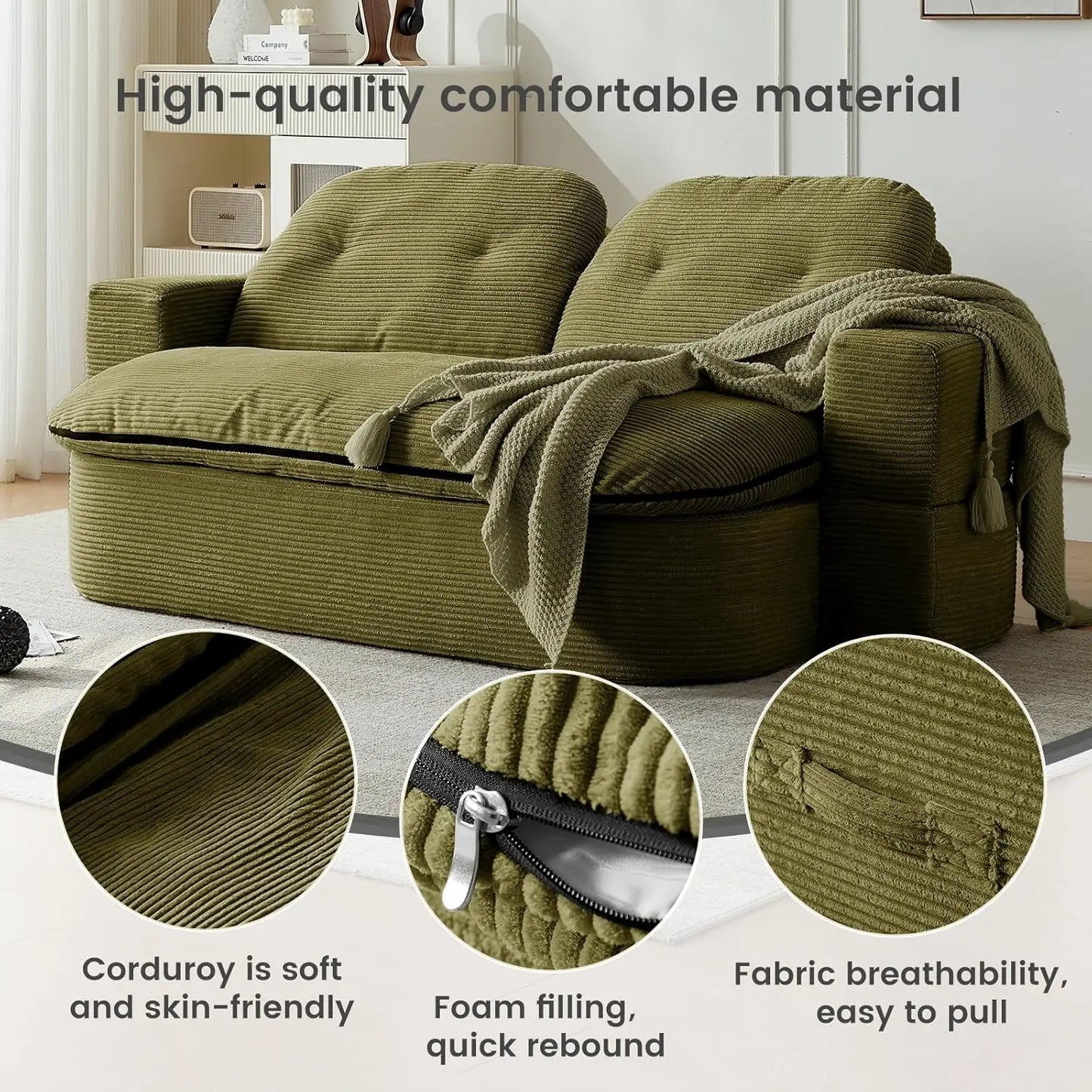 NONECN Convertible Folding Sofa Bed 2-In-1 Memory Foam Sleeper
