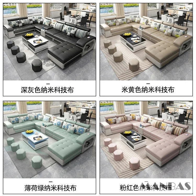Linlamlim U Shaped Fabric Sofa Set With Usb And Stools