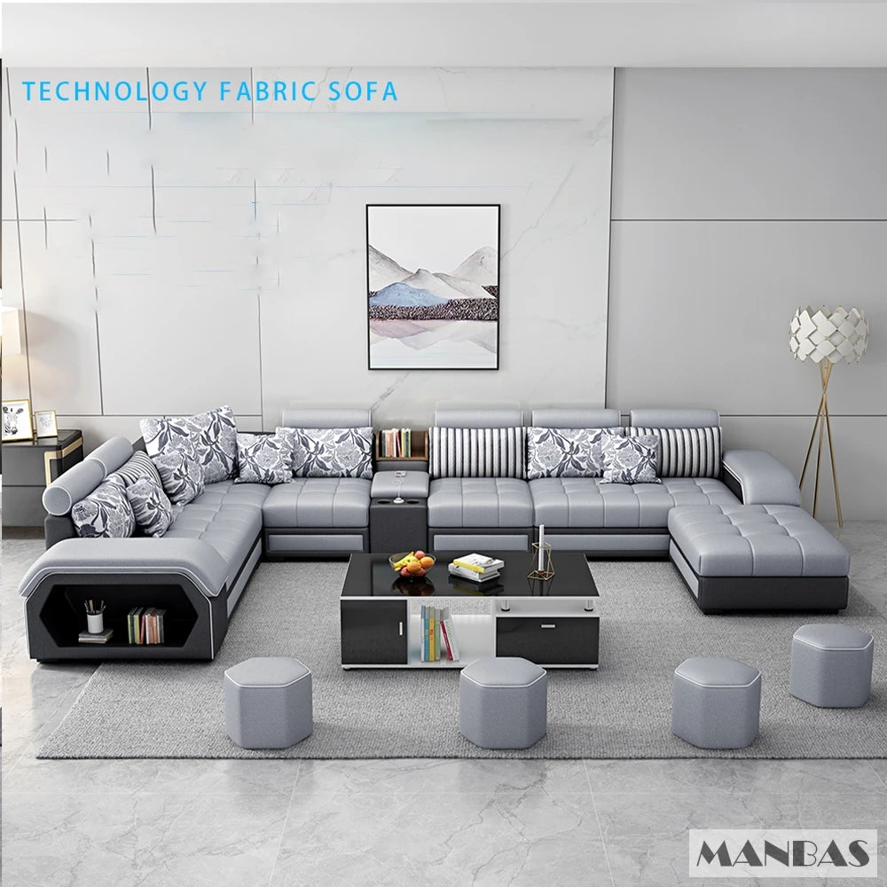 Linlamlim U Shaped Fabric Sofa Set With Usb And Stools