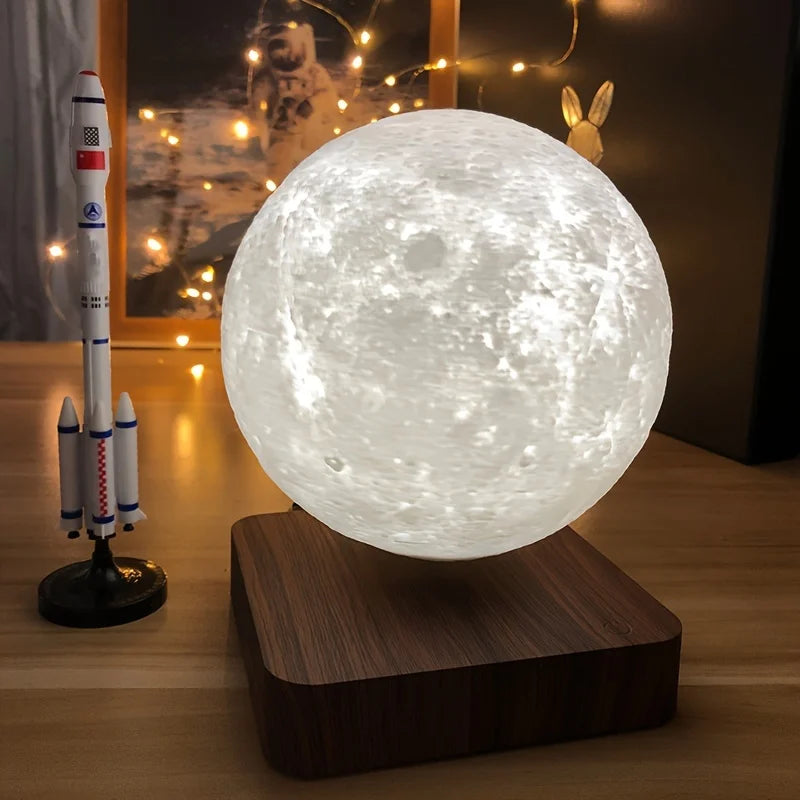 Mexllex Magnetic Floating Moon Lamp With Wooden Base 3-Temperature LED
