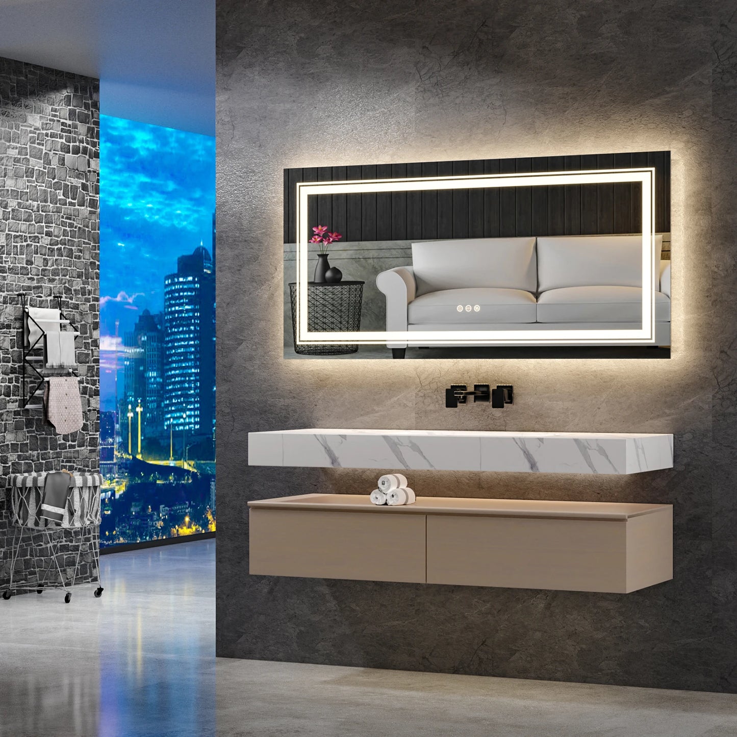 Wisfor LED Bathroom Mirror Front And Backlit Anti Fog Dimmable