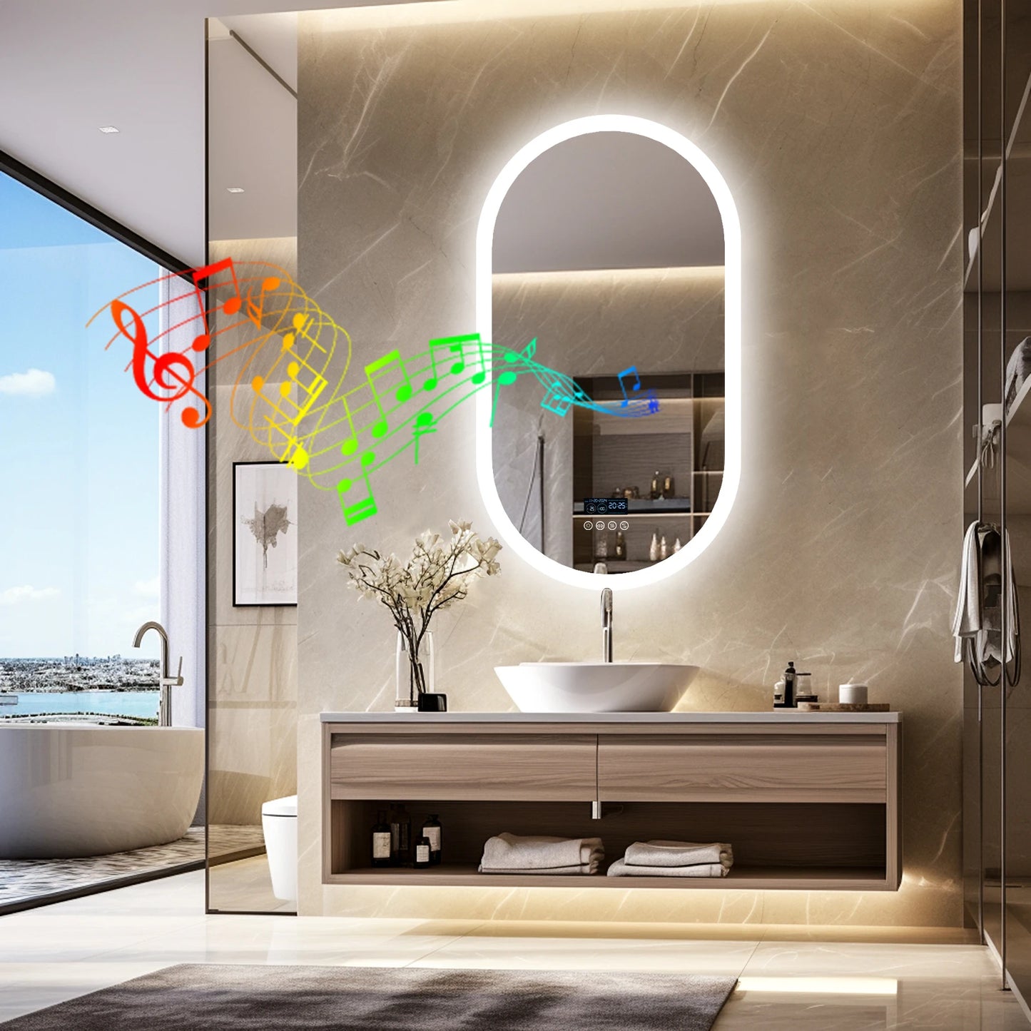 LUVODI Lighted Bluetooth Bathroom Mirror Time Date Display Anti Fog