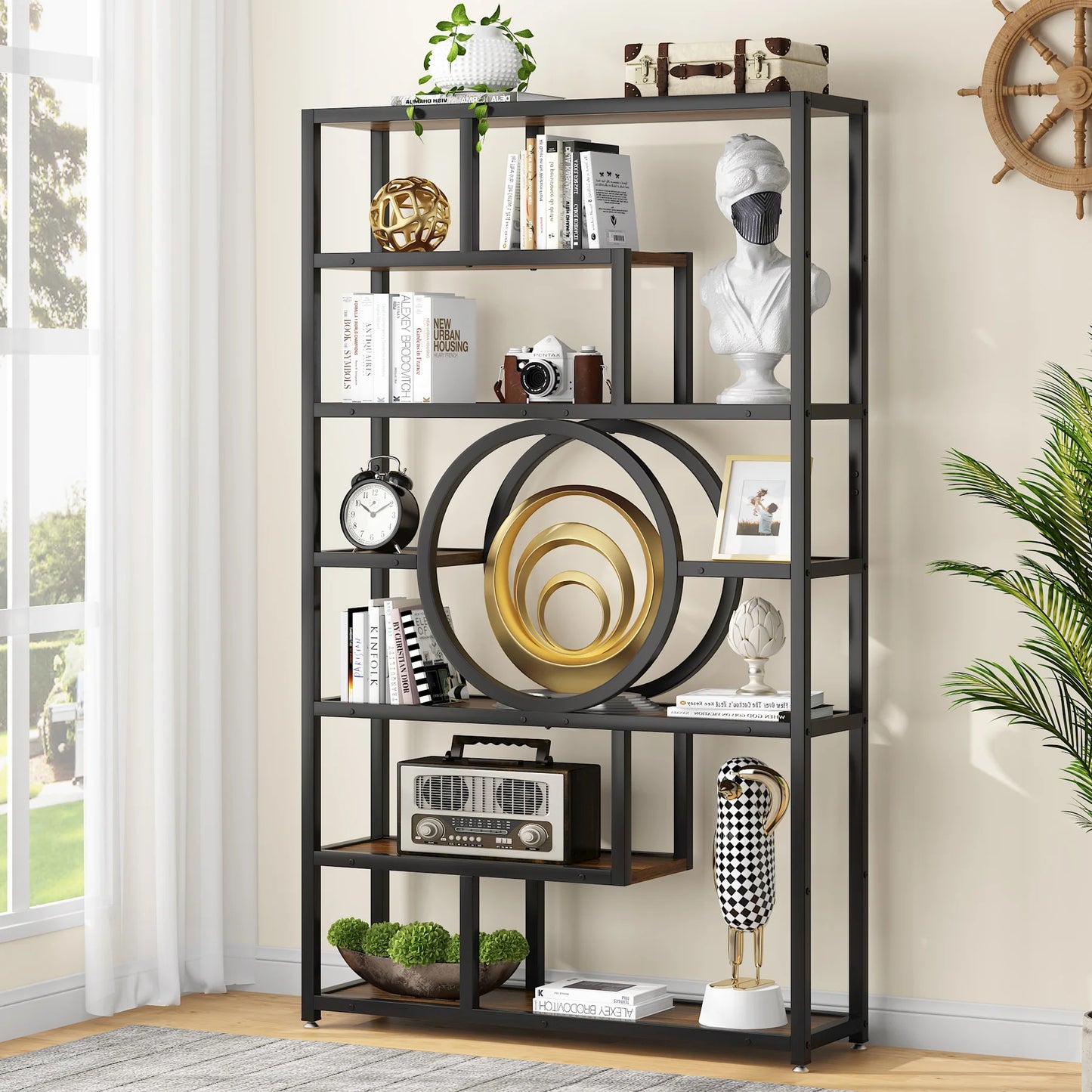 Tribesigns Industrial 5 Tier Etagere Bookcase Freestanding Organizer