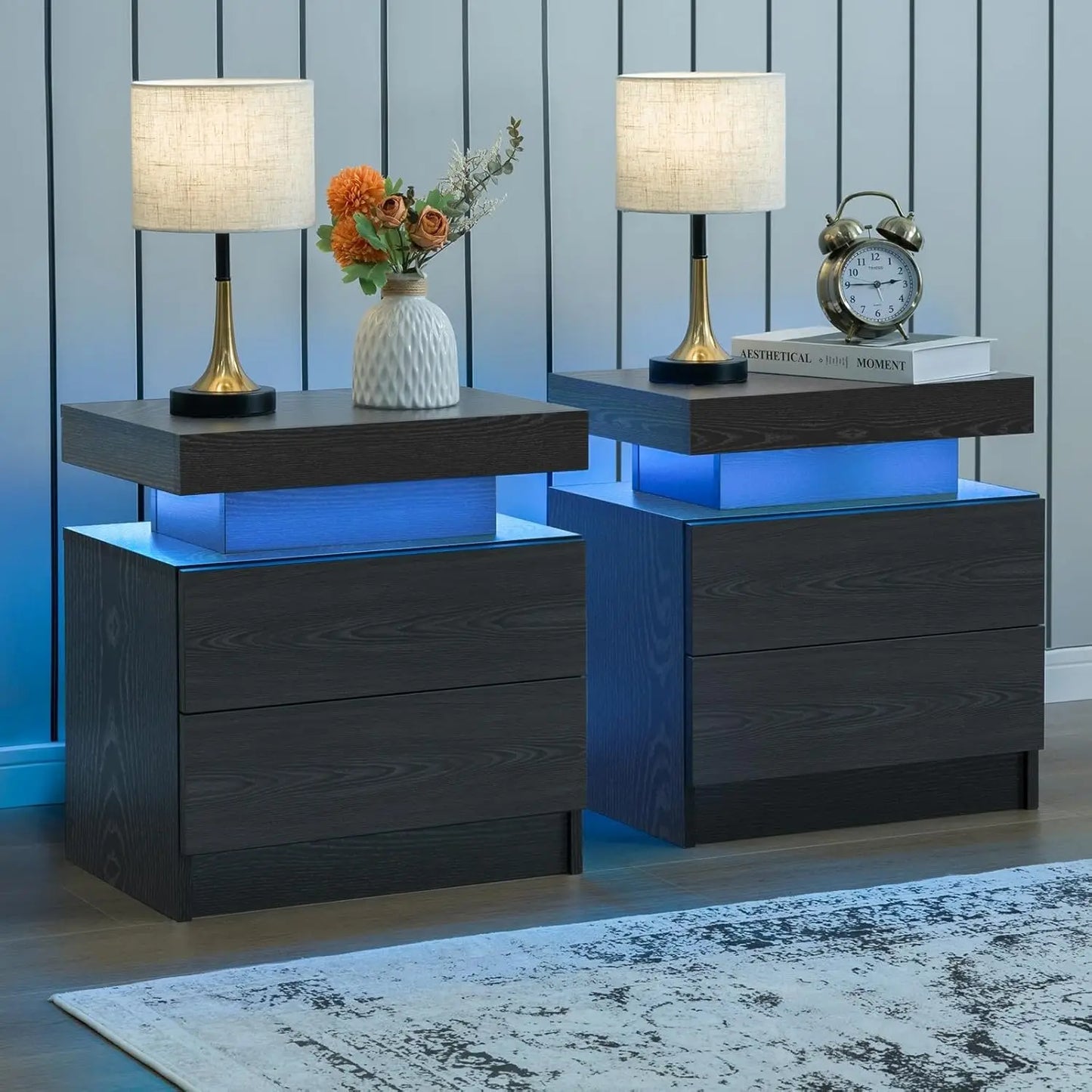 Cubehom LED Nightstands Set Of 2 With Drawers For Bedroom
