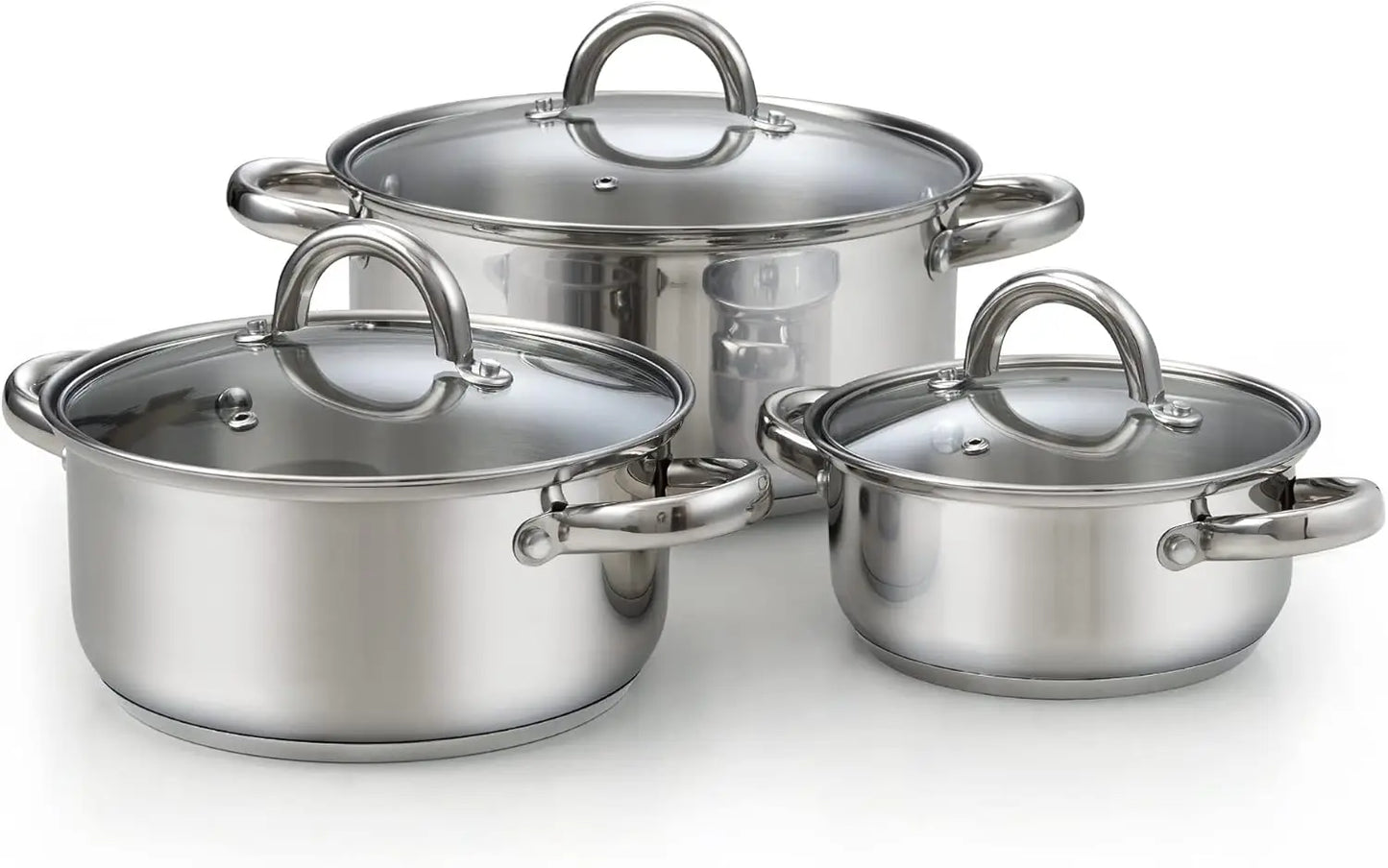 Stainless Steel Stock Pot Set With Glass Lids For Induction