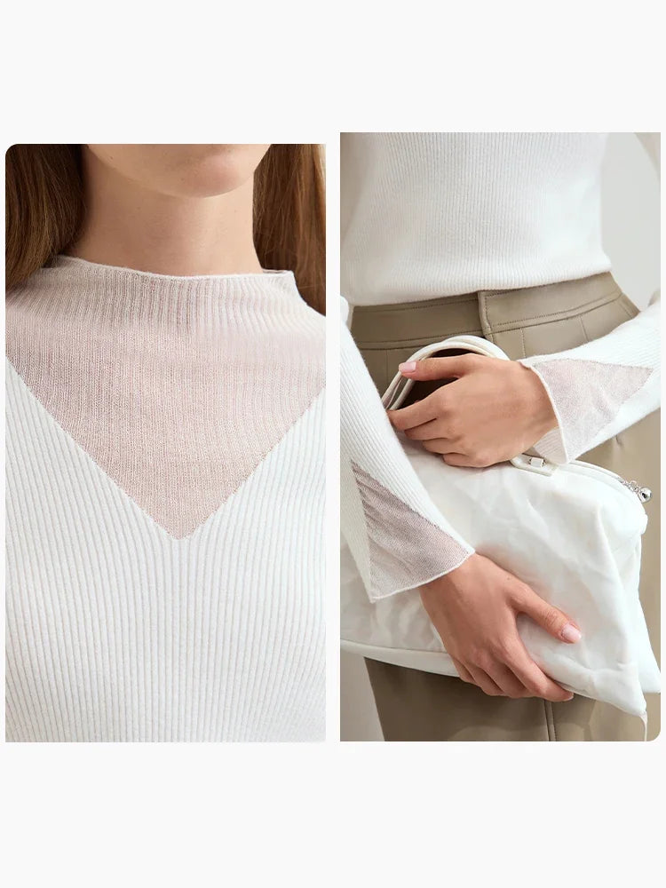 AMIICN Minimalist Winter Turtleneck Sweater With Sheer Panels